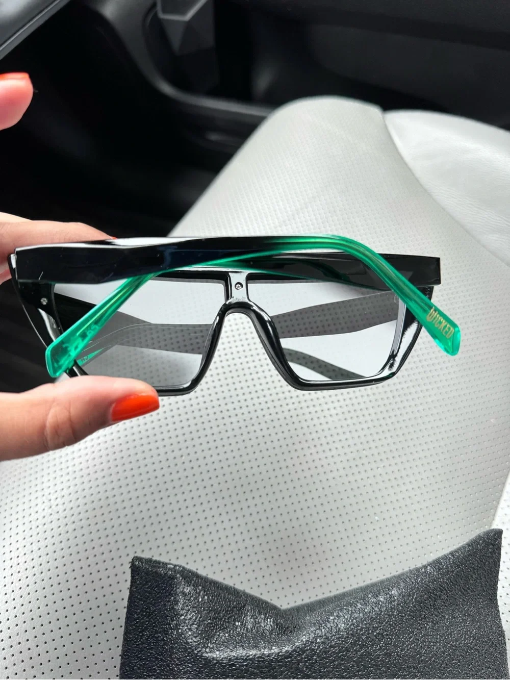 Diff Eyewear Wicked Black Oversized Square Sunglasses with Green Temples